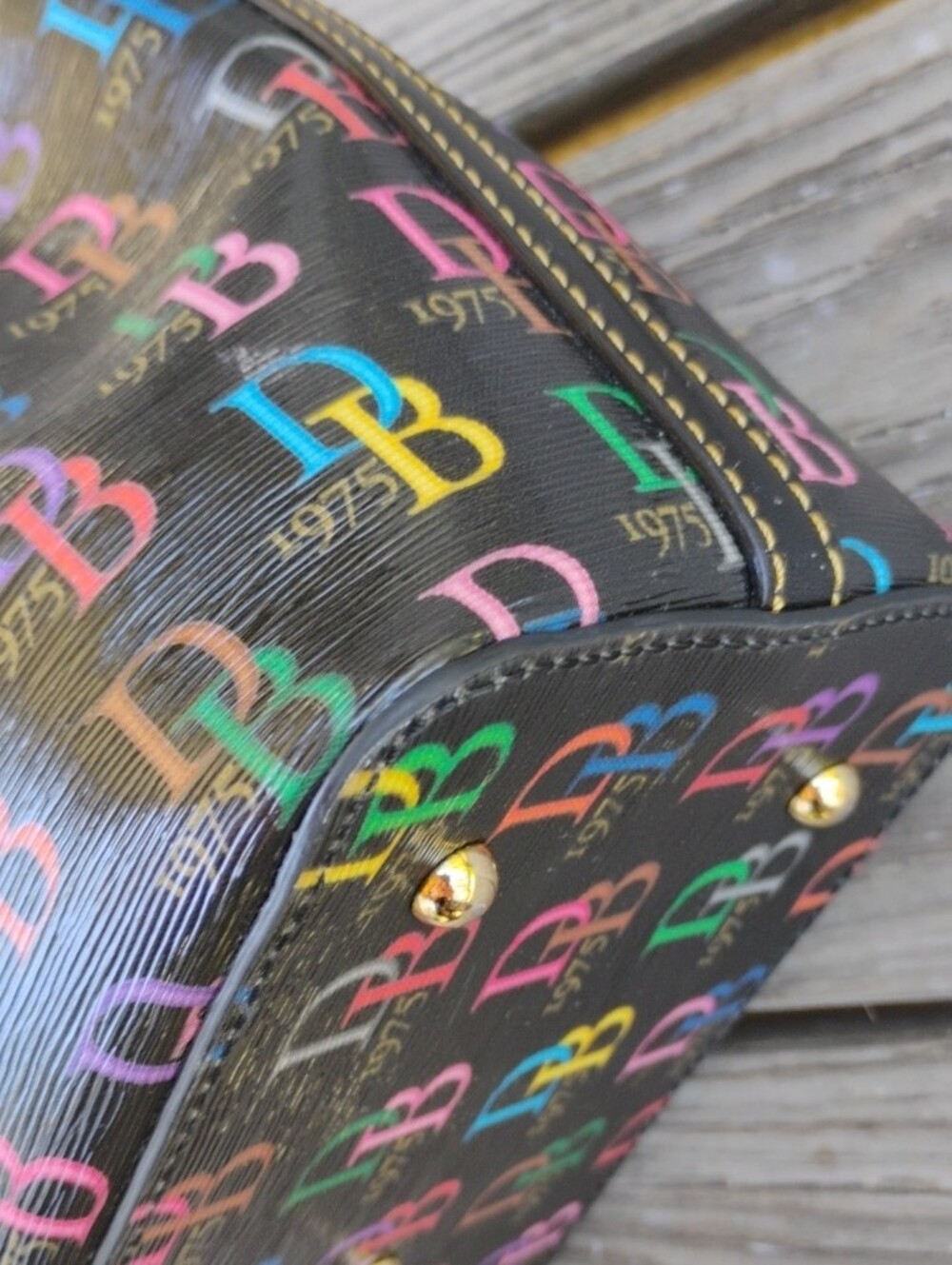 Dooney & Bourke Black Multicolor DB Logo Satchel - Picture 4 of 14